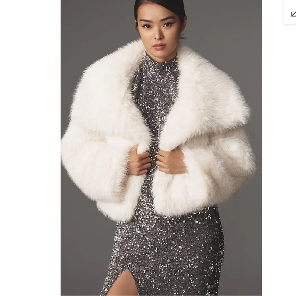 Anthropologie MAEVE Faux-Fur Cropped Jacket - White
